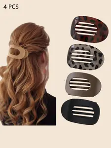 4pcs Fashion Oval Flat Surface Hair Clips for Women, New Design Leopard Pattern Print, Large Flat Round Claw Clip, French Style Hair Accessories, Set of Four