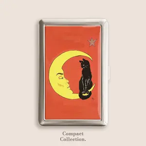 1917 Vintage Black Cat on Moon Cigarrette Case Zigarettenetui Wallet Vintage Metal 100s Blunt Holder