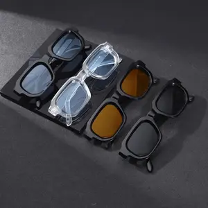 4Pcs Retro Rectangle Sunglasses for Men and Women, Vintage Fashion UV400 Protection Eyewear, Classic Shades with Durable Frame & Comfortable Fit for All-Day Wear