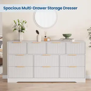 Garvee Fluted 9 Drawer Dresser, 59" Wide Modern Wooden Chest of Drawers with Organizer Storage, Versatile for Bedroom and Living Room, Includes TV Stand Functionality for Multi-Purpose Use