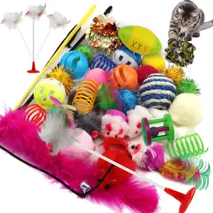 Cat Toys Kitten Toys Assortments, 32 Packs Cat Toys Variety Pack for Kitty, Cat Balls with Bells,Cat Feather Toy, Cat Mouse Toy, Catnip Toys