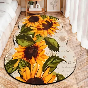 Sunflower Style 2D Flat Velvet Irregular Rug, Non-Slip Design, Suitable for Bedroom/living Room/bathroom, All Seasons