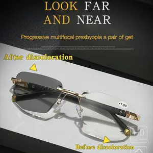 A Pair of Unisex Color-Changing Progressive Multifocal Reading Glasses - Featuring Smart Zoom Automatic Focus, Progressive Lenses for Multifocal Vision Correction, Unobstructed Line of Sight Design, Stylish Rimless Style, Durable Constructi
