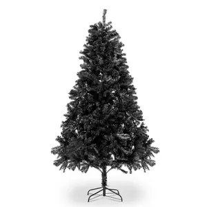 FCH 6ft Premium Black PVC Christmas Tree with 1050 Realistic Full Branches for Home Holiday Decor