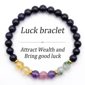 Chakra Healing Crystal Bracelet – Starry Purple Sand Beaded Bracelet, Prosperity & Good Luck Jewelry Gift for Father’s Birthday or Holidays