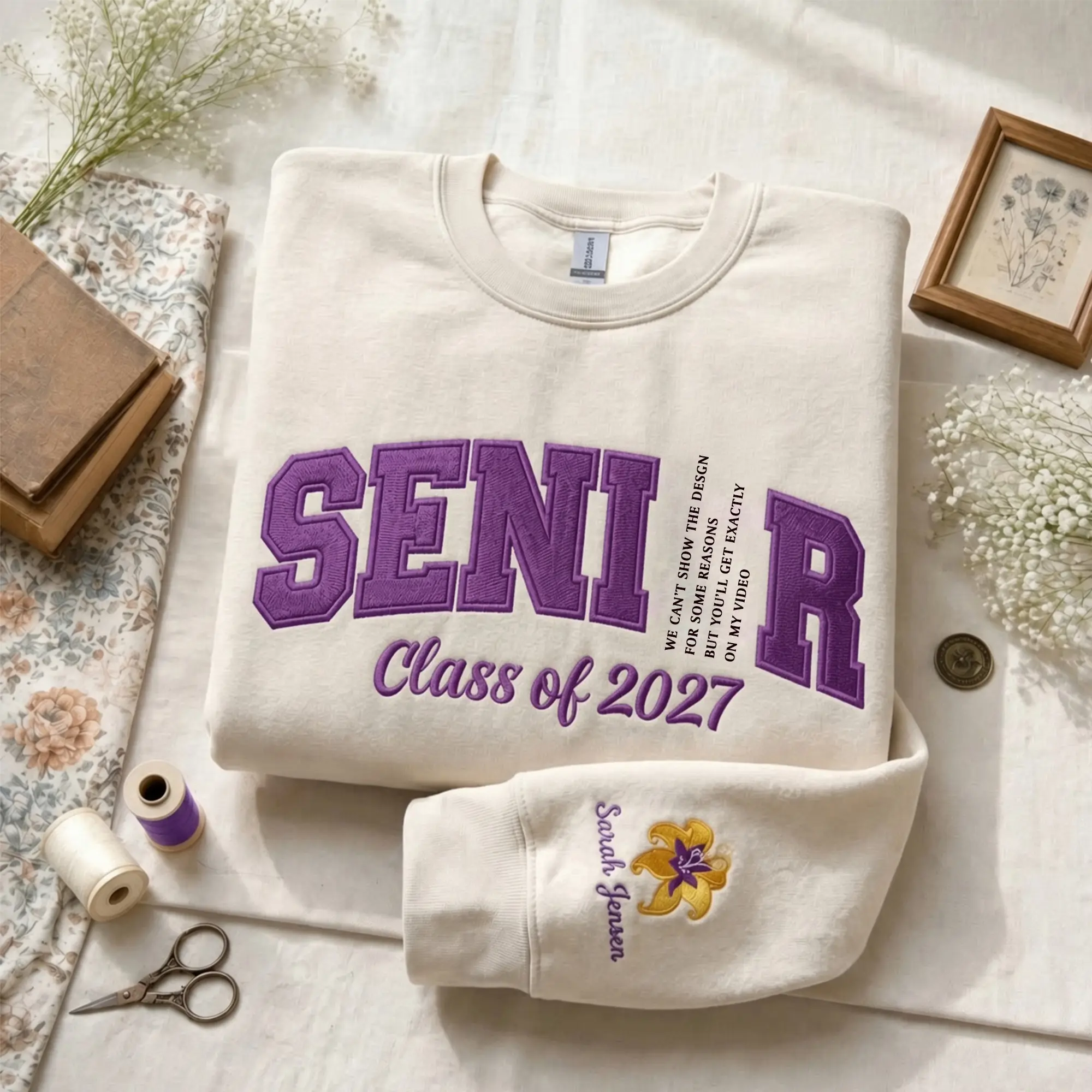 Personalized Graduation Sweatshirt, Long Hair Princess Embroidered Crewneck, Class of 2027 Senior Tee, Graduation Gift, Custom Name Gift