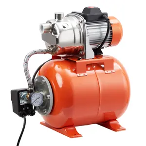 High-Efficiency Shallow Well Jet Pump System - 1HP Stainless Steel - With Pressure Tank - 800 GPH, 115V - Automatic Water Pressure Booster for Home, Garden, Lawn, Irrigation