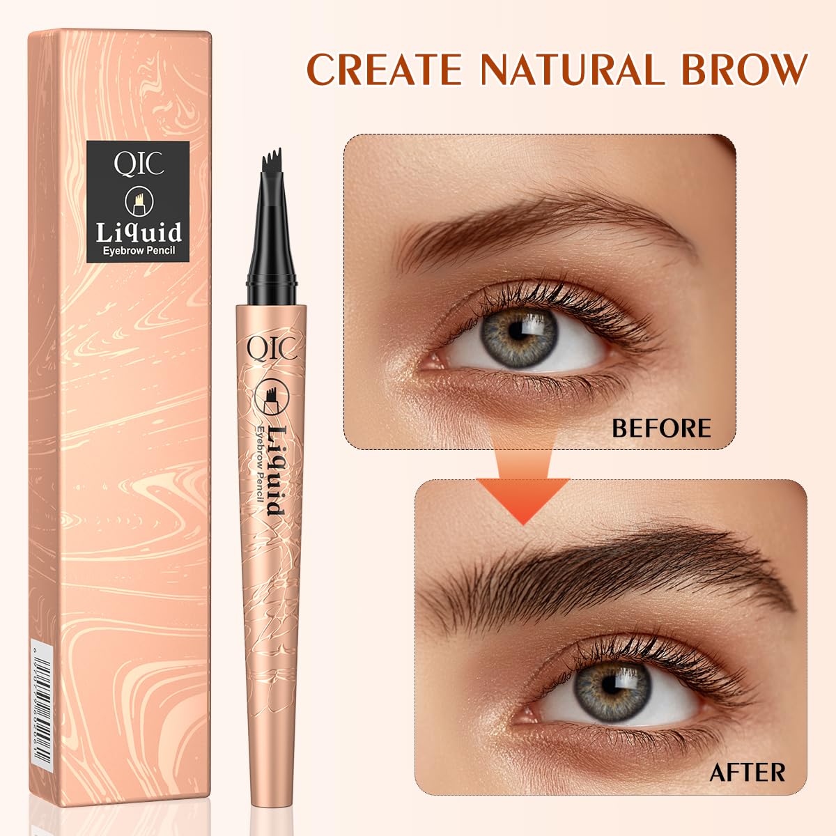 Eyebrow Pen, Contouring Pen Fine Stroke 3D Waterproof Microblading Eyebrow Pencil with 4-Fork-Tip Create Natural Hair-Like Brows Stay on All Day