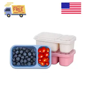 2-Compartment Reusable Snack Containers with Lids (3Pack)