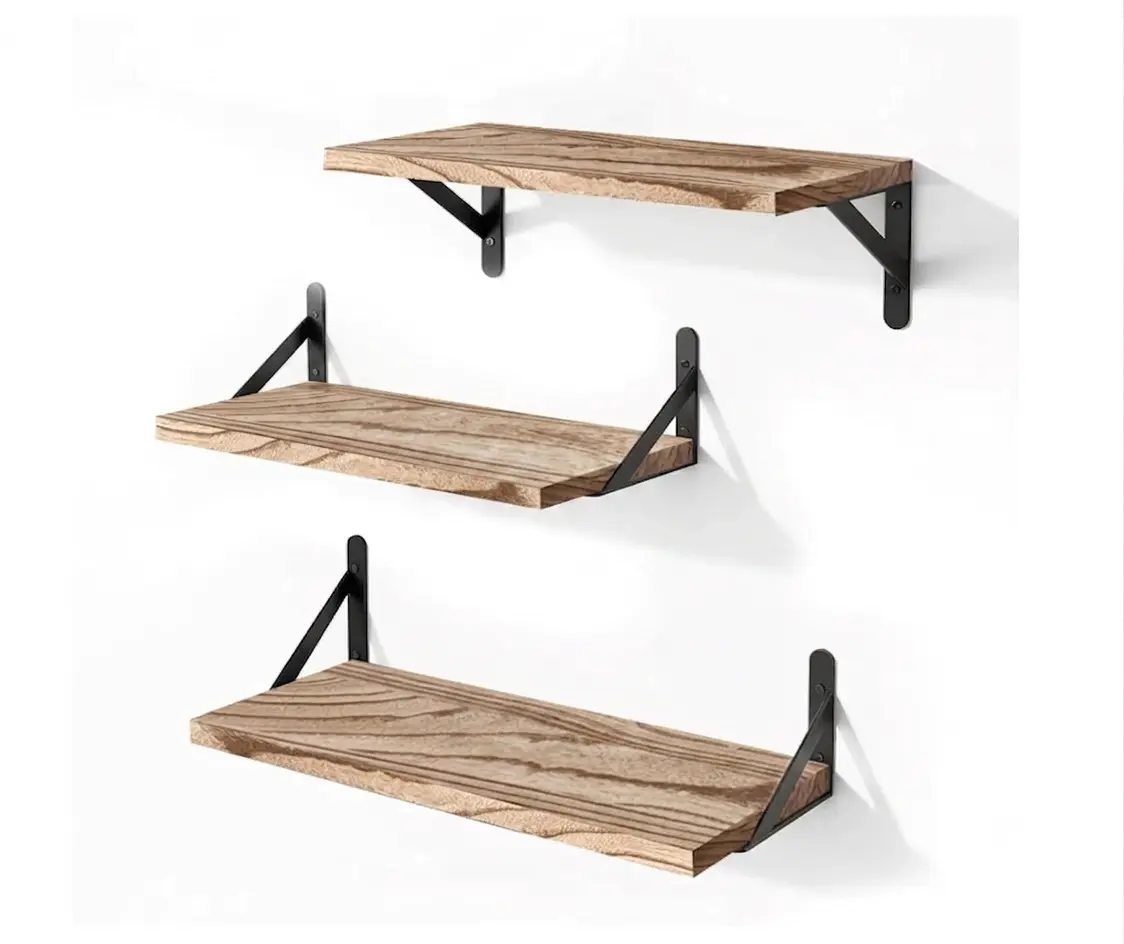 Set of 3, Floating Shelves for Wall Set of 3, Floating Shelves with Storage, (Brown, 16.5")