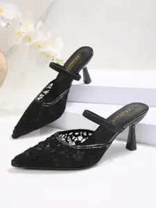 Women's Summer New Lace Mesh Pointed Toe Mules, Hollow Out Breathable and Elegant, Perfect for Spring and Summer, Versatile Sandals