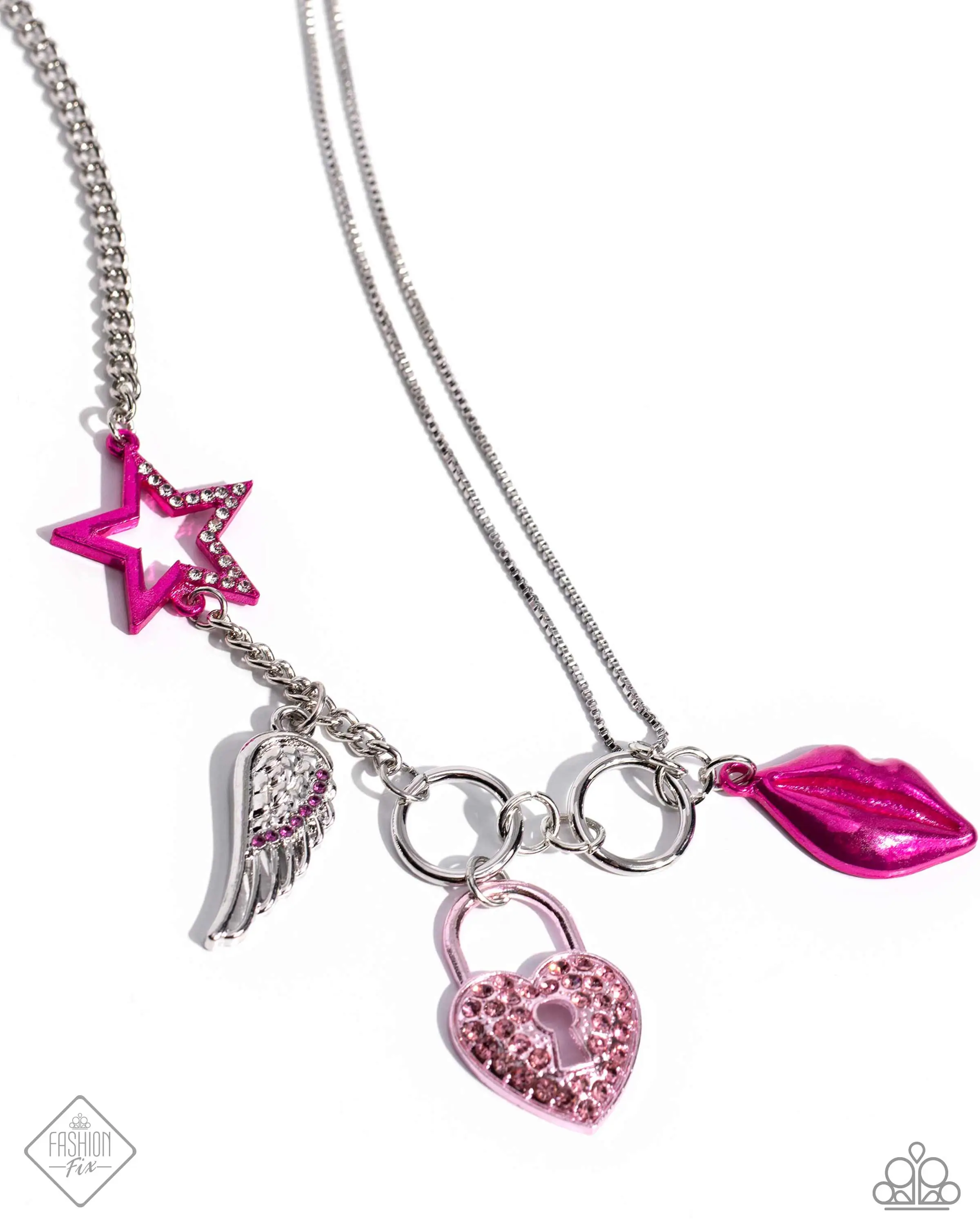 The Princess and the Popstar - Pink Lips Heart Wing Star Charm Silver Short Necklace - Paparazzi - Fashion Fix  May 2024