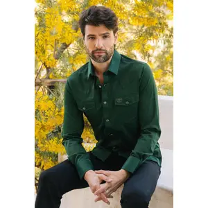 Platini Men's Modern Fit Solid Green Dress Shirt