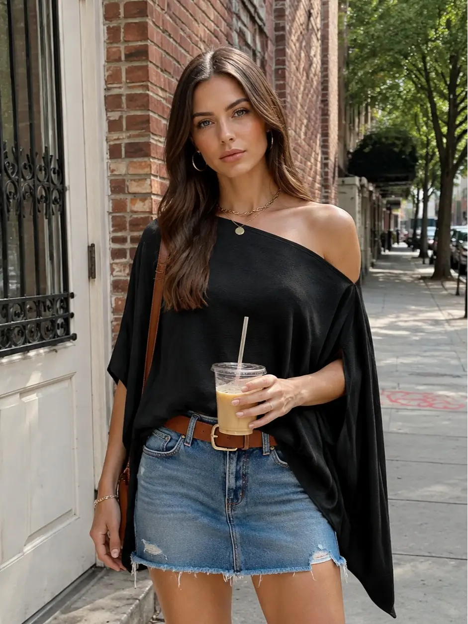 Women's Chic Batwing Blouse, 5-in-1 Multi-Way Knit Poncho, Elegant Shoulder Wrap with Arm Coverage for Wedding Guest & Travel, Elegant Look, Shirts, Casual, Tops, Blouses For Women, Poncho Shirt, Holiday, One Size Fits All