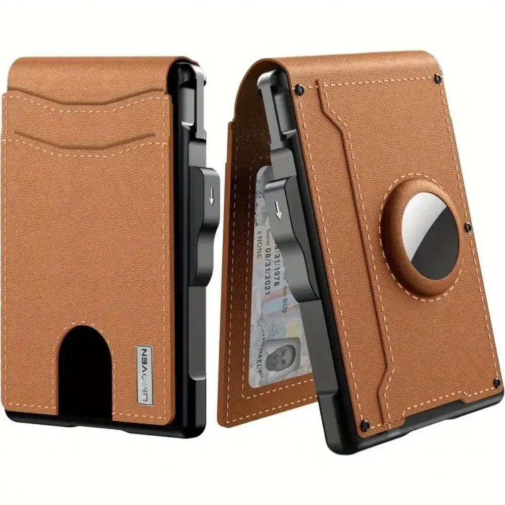 Men's RFID Blocking Bifold Wallet, Slim Carbon Fiber and Metal Card Holder with Integrated Airtag Slot and Large Capacity, Mens Wallets