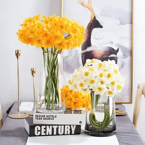 Daffodil Bouquet Silk Flower Plastic Living Room Table Decoration Artificial Fake Flower Potted Plant Home Decoration