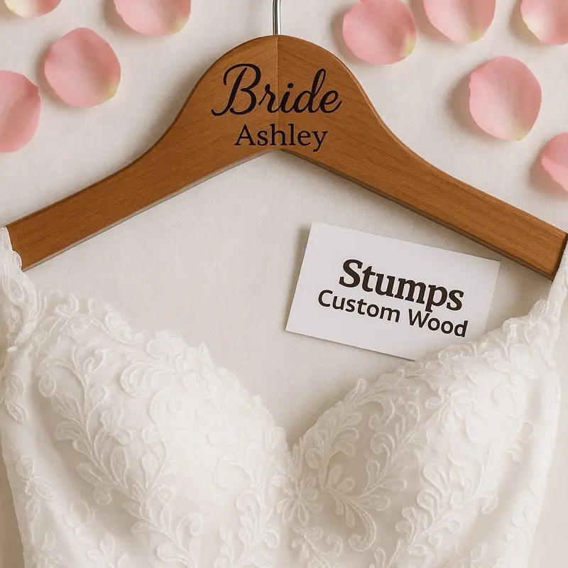Stumps Custom Wood Custom-Made Flower-Themed Handcrafted Bridesmaid Dress Hanger - Laser Engravings, Name/Title Customization, 17" Wide, Bridal Decor Home Organiser, Wedding Gift for 3t-12 Children, Children 3T—12