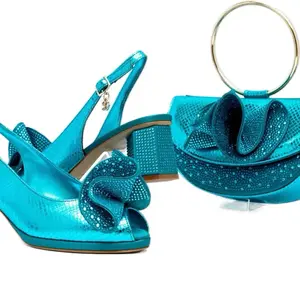 Sergio  mid-Heeled Sandals with Rhinestone Bow & Matching Handbag Set for Women