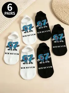 6 Pairs of Funny Patterned #67 Numbered Boat Socks, Invisible Socks, Unisex Casual Short Socks in Harajuku Hip-Hop Style, Featuring a #67 Design—Perfect as a Gift for Corgi Culture Enthusiasts