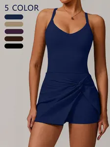 Women's Cross Back Sporty Dress, Sleeveless Athletic Dress, Comfortable Soft Breathable Fabric, Ideal for Yoga Fitness Casual Wear, Pure Color Design, Workout Active Dress, Workout Athletic Dresses, Workout Exercise Dress