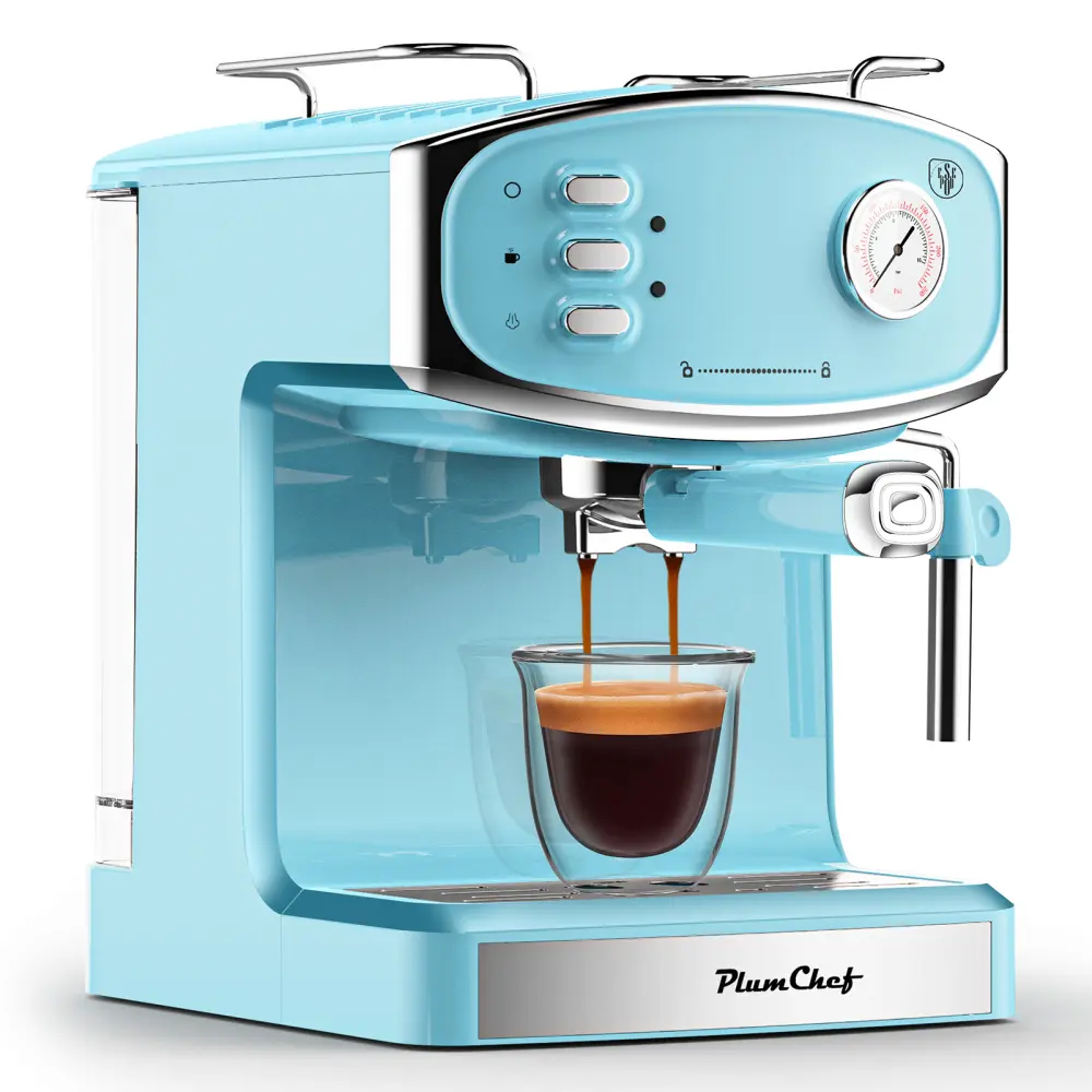Plum Chef 20-Bar At Home Espresso Machine - Professional Compact Coffee Brewer with Milk Frother Steam Wand, Pressure Gauge, 54oz Large Water Tank, Low-Noise Fast Brewing for Cappuccino, Latte
