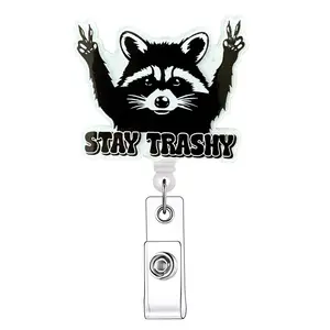 Cartoon Raccoon Retractable Badge Reel, 1/20pcs Acrylic ID Holder with Clip, Identification Badges & Supplies for Nurses, Doctors, Students & Office Staff