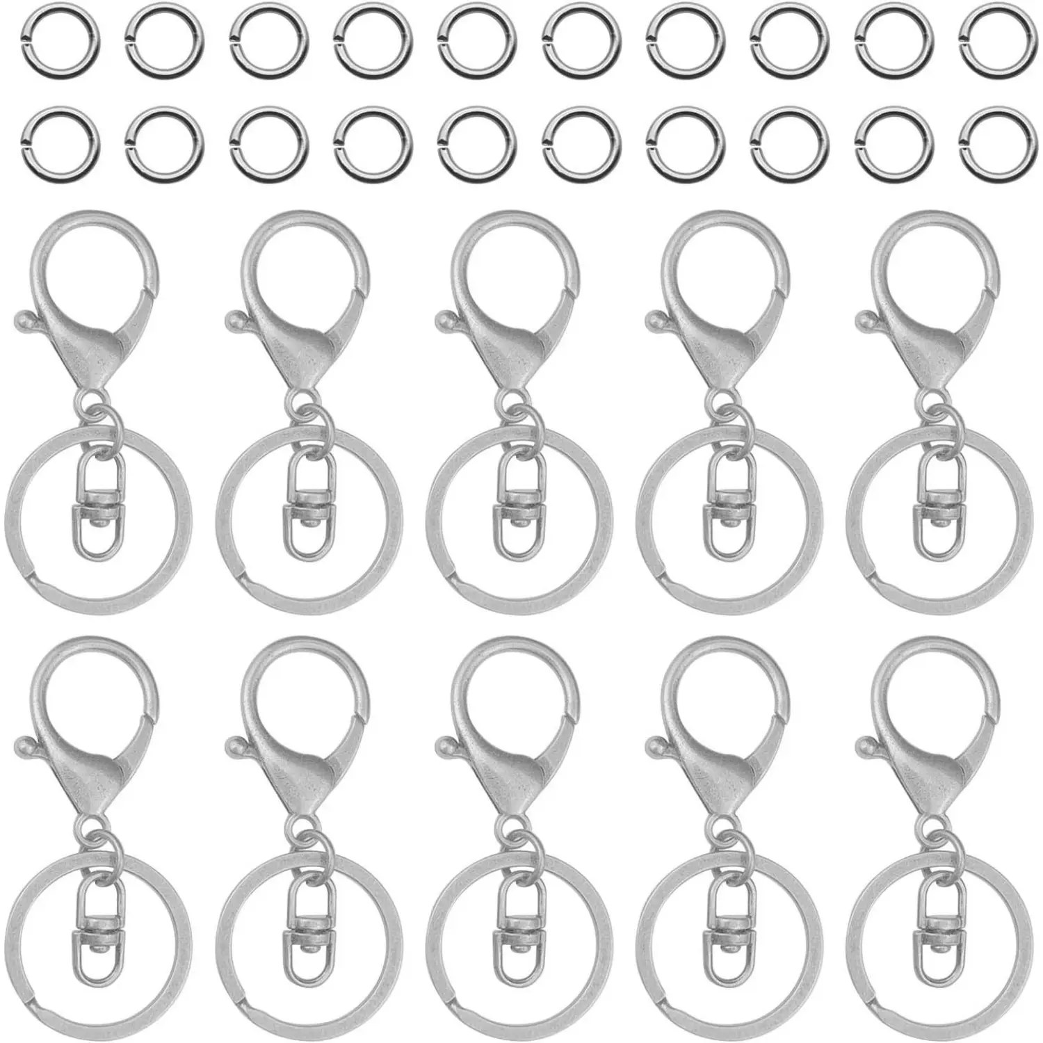 130 Pcs Anti-Rust Zinc Jewelry Making Supplies - 30 Metal Swivel Lobster Claw Clasps, 1.38”/3.5 cm Flat Split Keychain Rings, 0.9x7mm Open Jump Rings for Sewing Projects, Art Projects, Home Improvement
