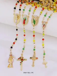 14k Beads for Spiritual Connection, Elegant Cross Design Pendant Mary Virgin Mary Jesus St Jude Santa Muerte Religious Jewelry, Perfect Gift for Faith