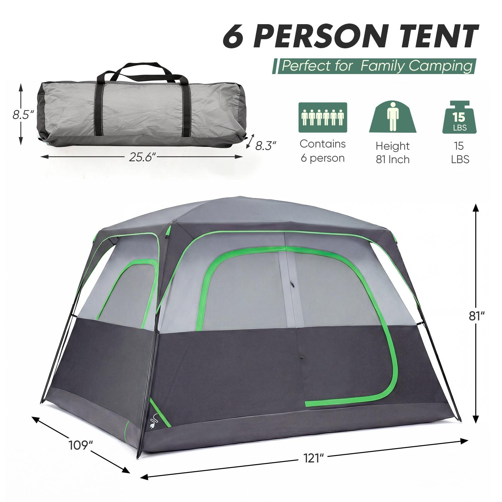 6 Person Dome Camping Tent 121 Inch, Waterproof & Windproof Family Tent with Mesh Windows & Skylight, Easy Setup Portable Tent for Camping, Hiking & Outdoor Trips