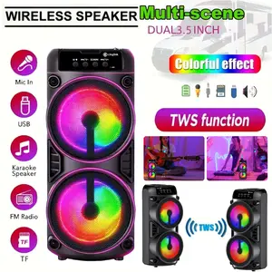 Wireless Bluetooth Portable Stereo Speaker with Microphone RGB Breathing USB-C Rechargeable Battery Bass Enhanced Sound TF Card AUX USB Drive Playback TWS Function Durable ABS Material