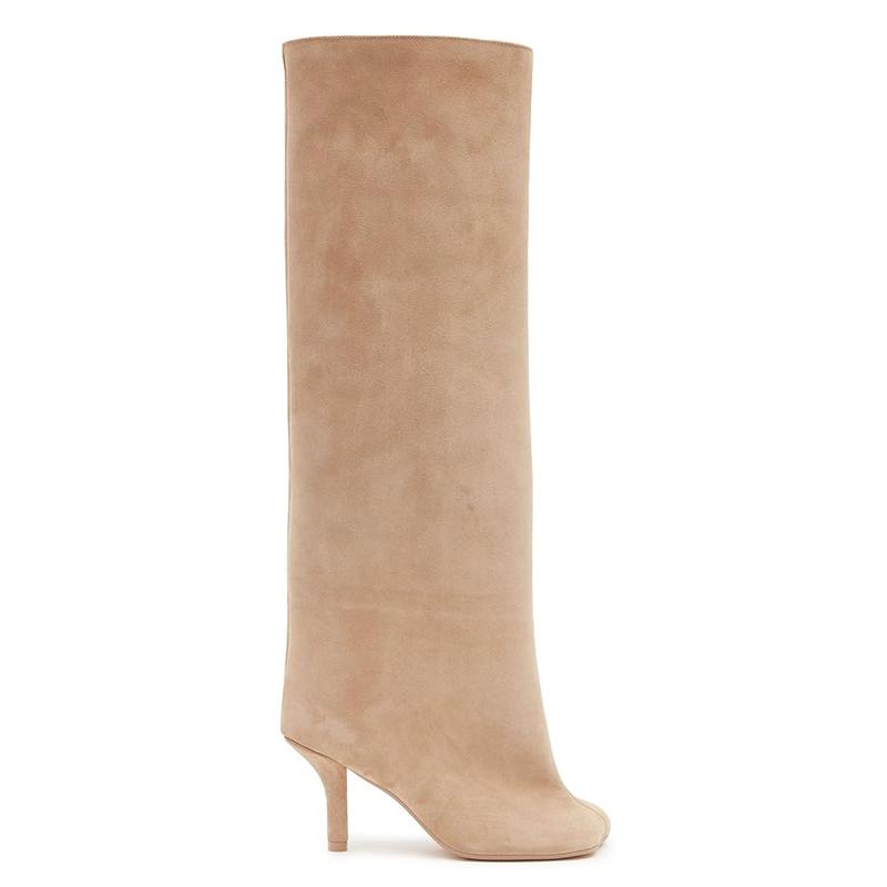 Women's Black Suede Knee High Boots Wide Calf Stiletto High Heel Long Riding Boots for Fashion Dress Autumn Elegant Design Fall Winter Footwear