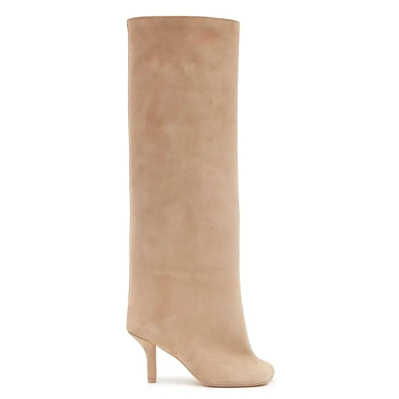 Women's Black Suede Knee High Boots Wide Calf Stiletto High Heel Long Riding Boots for Fashion Dress Autumn Elegant Design Fall Winter Footwear