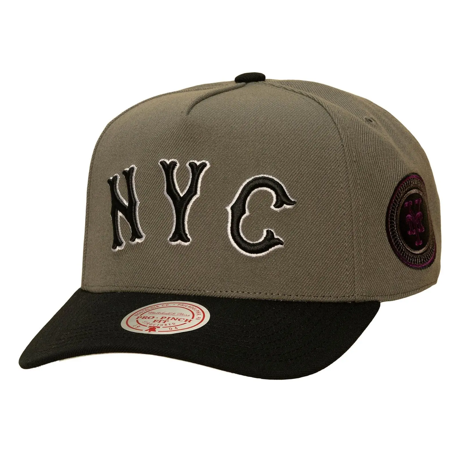 Mitchell & Ness New York Mets Gray/Black City Connect Acrylic Pinch Fit Pro Snapback Hat, MLB Throwback Adjustable Casual Graphic Hand Wash Only Fan Gear Cap