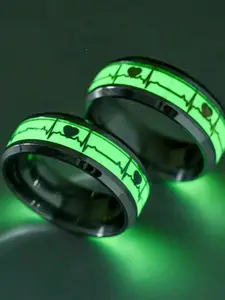 Luminous Titanium Steel Ring, Electrocardiogram Glow Jewelry, Stainless Steel Heartbeat Couple Love Ring, Limited Creative Gift, Glowing Effect Rings