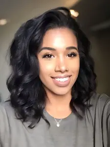 Black Short Wavy Lace Front Wig Bob Style Synthetic Heat Resistant Wig Pre Plucked HD Transparent Wig Natural Appearance 13x4 for Women Everyday Hairstyle 14 Inch Lace Front Bobs