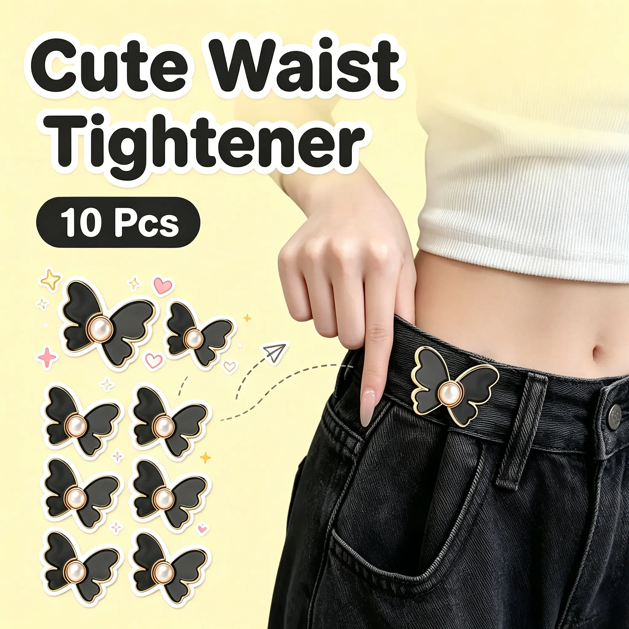 10/20PCS Reusable Butterfly Waist Tightener Buttons No Sew Adjustable Pants Waist Cincher Clips Instant Waist Size Reducer for Loose Jeans T-Shirts Shirts Sweaters Dress Clothing Fix