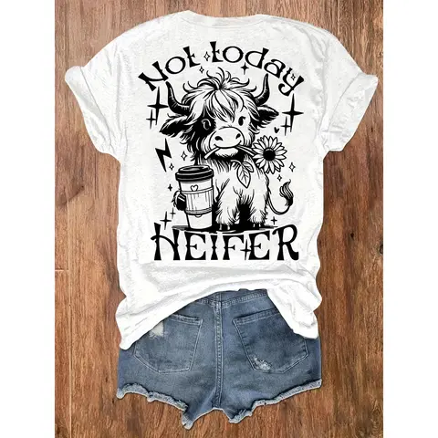 Women's Fitted Cotton Graphic Tshirt - Bold "Not Today" Print, Lightweight Crew Neck Short-Sleeve Sports Top, Plus Size Casual Spring Summer Sports & Outdoor Wear
