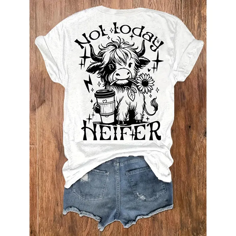 Women's Fitted Cotton Graphic Tshirt - Bold "Not Today" Print, Lightweight Crew Neck Short-Sleeve Sports Top, Plus Size Casual Spring Summer Sports & Outdoor Wear
