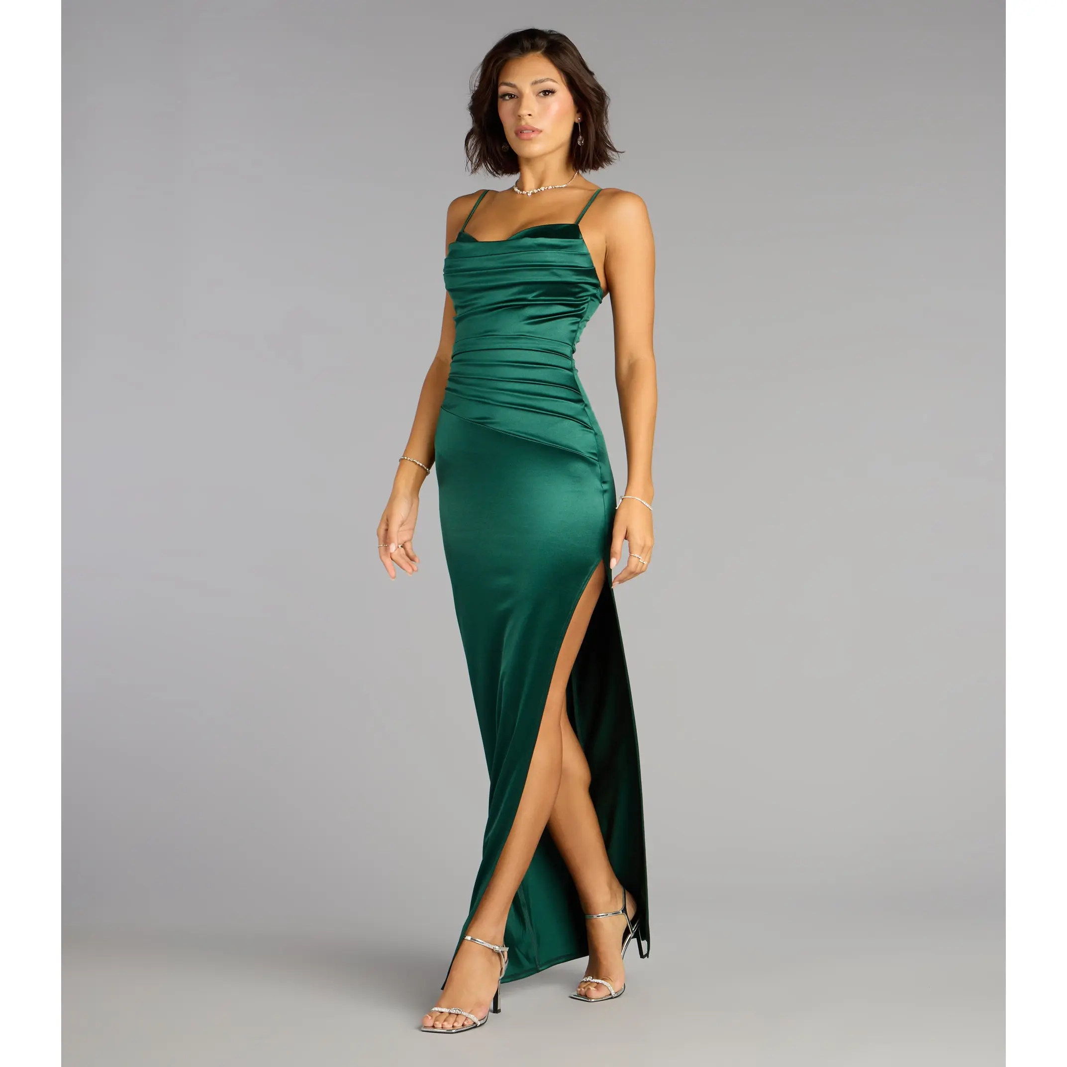 Alessia Satin Cowl Neck Slit Formal Dress - TikTok Shop Alessia Satin Cowl Neck Slit Formal Dress - TikTok Shop