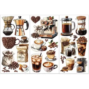 3pcs/Set Coffee Rub on Transfers for Furniture and Crafts 6x12 inch Coffee Beans Furniture Decals Teapots Coffee Maker Transfer Stickers Rub on Decals for Wood Furniture Home Decoration