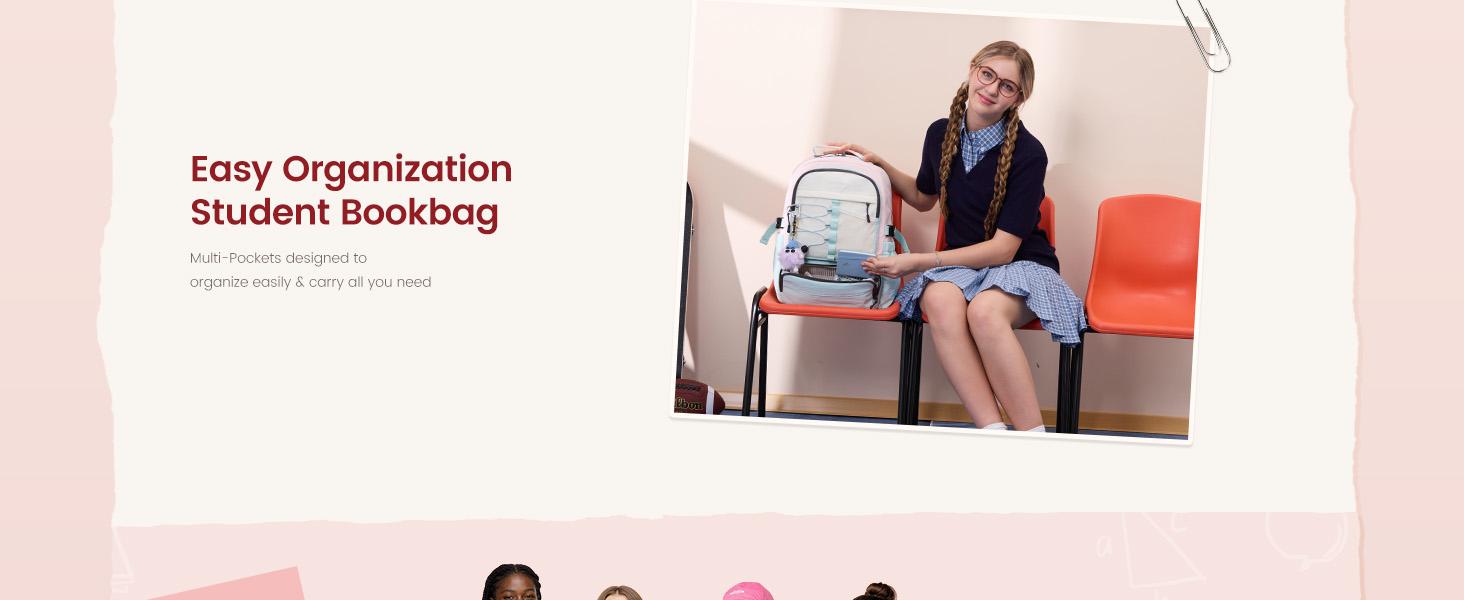 LOVEVOOK School Backpack for Teen Girls, Unique Style College Student Backpacks with Large Cup Holder, Cute Kid Bookbag with Pens Compartment, Large Capacity Back to School Backpack Fit 15.6'' Laptop