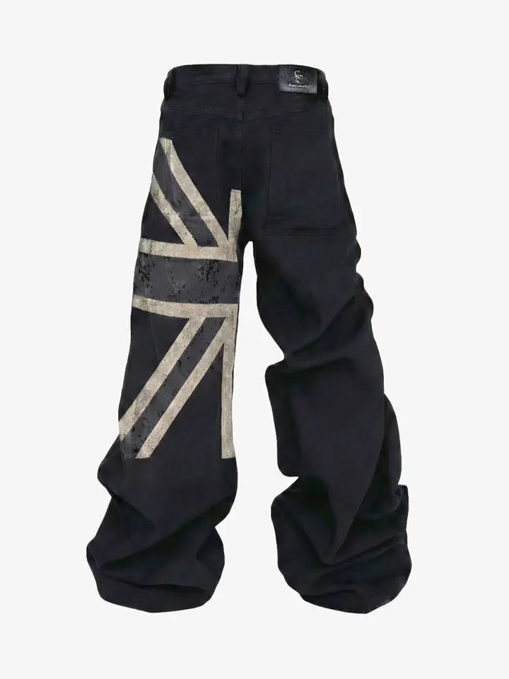 Supermade Men's Washed Distressed Flag Graphic Jeans, Mens Clothing, Streetwear Clothing, Fashion Streetwear