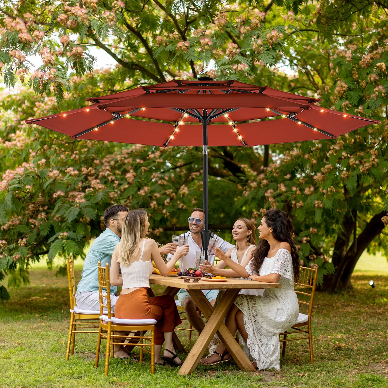 【Hot Sellers Alert】HOMSHADE 9FT/10ft/7.5ft 3-Tiers Outdoor Patio Umbrella | 5-Year Fade Resistant, UPF50+ UV Protection | Vented Commercial Market Umb