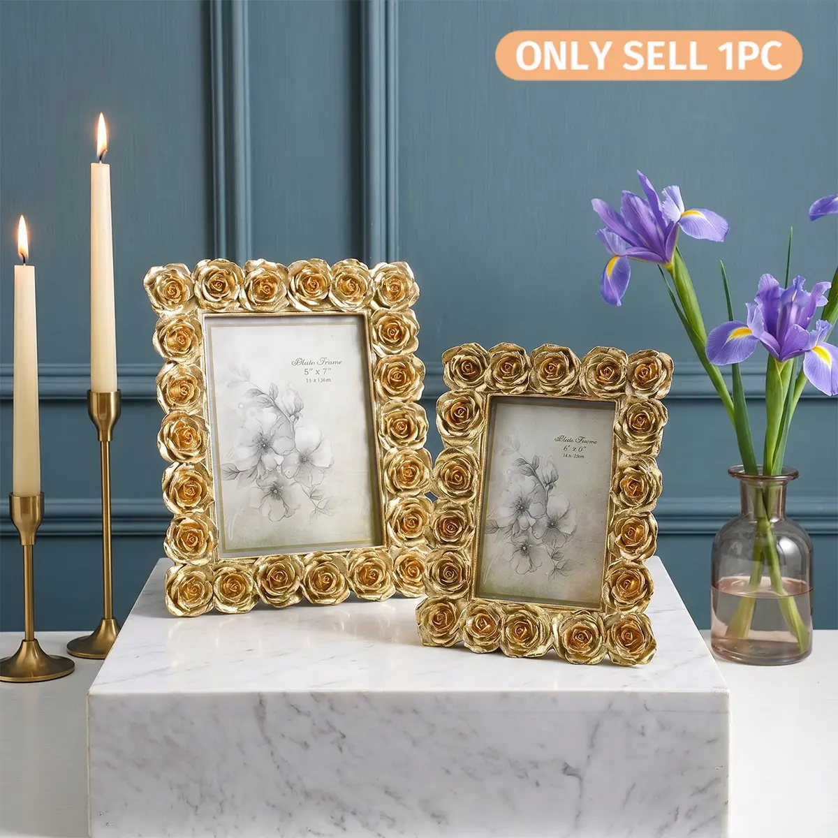 Vintage Luxury Rose Frame, High Quality Frame, European Relief Resin Decorative Photo Frame, Vintage Picture Frames, Bedroom Bedside, Desk Display, Wedding Memorial Photo Showcase