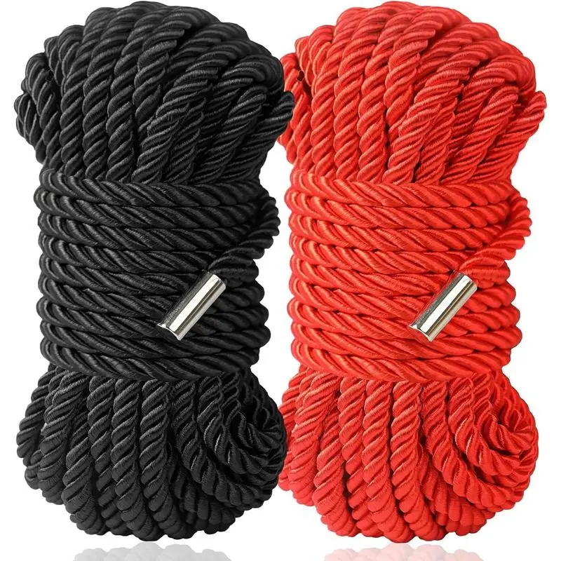 2pack Silk Rope Long Rope, Skin Friendly Soft Rope Durable, 5M 8 mm Multipurpose Long Satin Braided Twisted Rope (Black, Red)