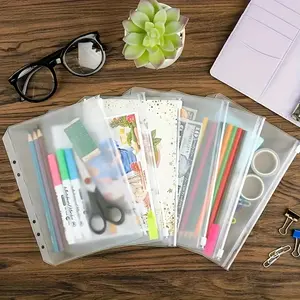 10Pieces Of A5 Waterproof Zipper Transparent Folder With PVC Pocket For Multi-functional School Money Card File Storage 6 Holes