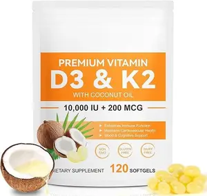120 Softgels Vitamin D3 K2 10000IU 200MCG - Coconut Oil - Support Immune, Heart Health - Maintains Cardiovascular Health - Superior Absorption Healthcare Natural