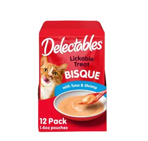 Delectables Bisque Lickable Wet Cat Treats - Tuna & Shrimp - 12 Pack