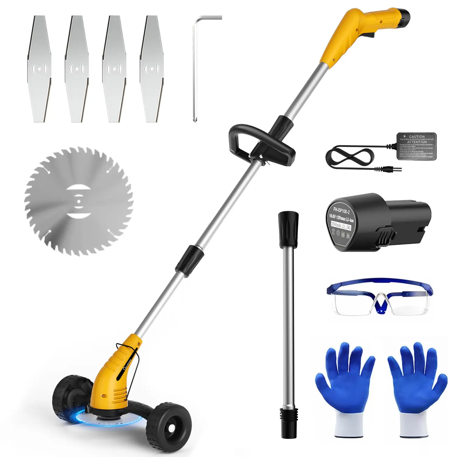 Lightweight Cordless Weed Wacker with Wheel | Adjustable Grass Trimmer for Lawn Edging & Yard Work