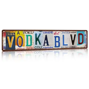Vodka Blvd License Plate Sign - Vintage Alcohol Themed Wall Decor, 4x16IN Retro Vodka Metal Plaque for Bar/Man Cave